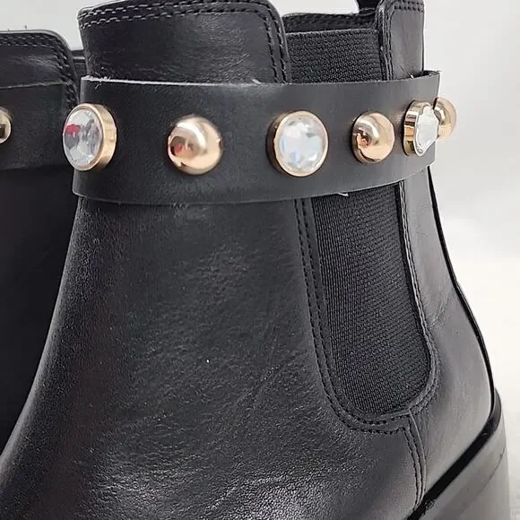 🐉KARL LAGERFELD🐉PORSHAY🐉PARIS BLACK LEATHER CHUNKY LUG SOLE LADIES 6.5 NWOB